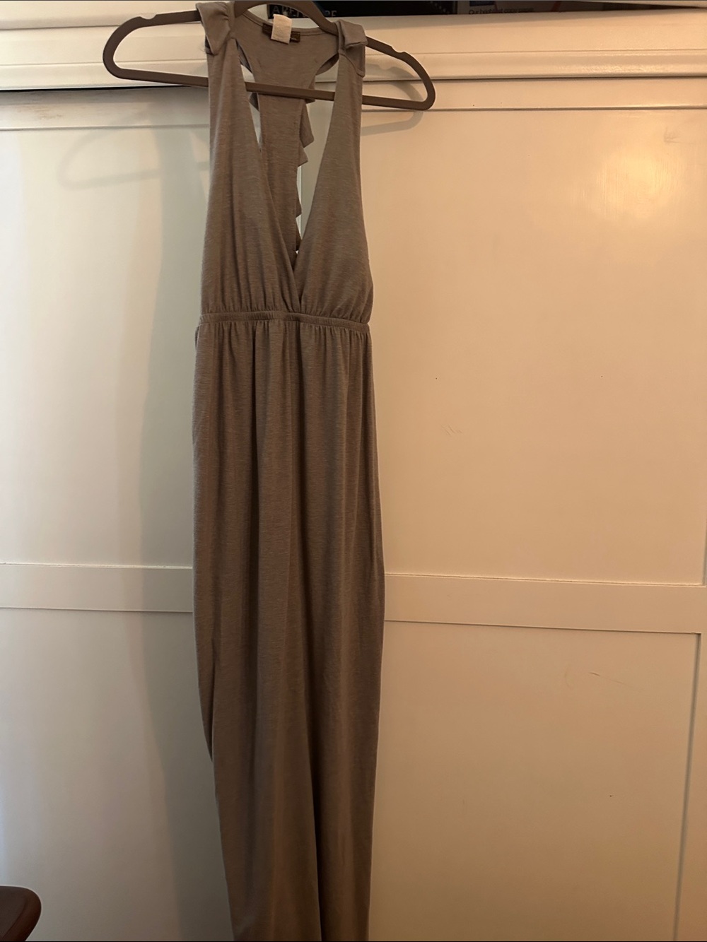 Plunging Halter Maxi Dress in Taupe